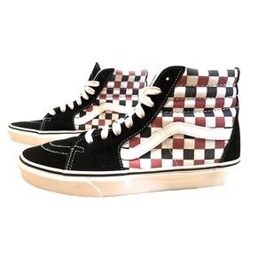 Vans Sk8-HI Checkered Black/Red Suede Skate Sneakers Shoes Men Size 7.5 Women 9‎